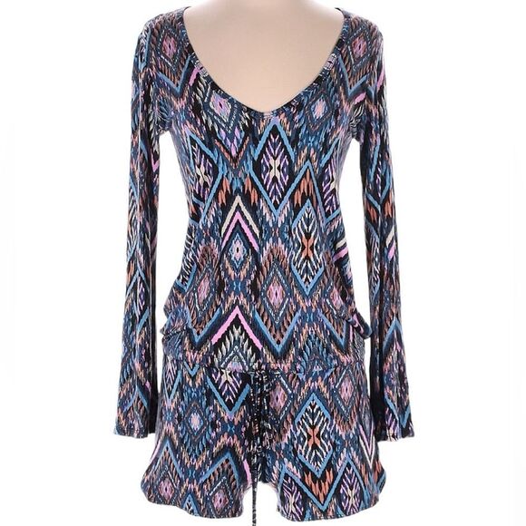 NWT Michael Lauren Nelson Long sleeve V-neck Shorts Romper in Prism Medium - Picture 1 of 12